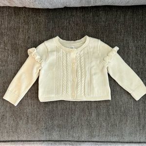 Baby Gap Cream Cardigan Sweater with Ruffle Sleeve Trim 6-12m